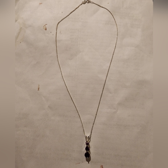 Silver necklace Oval Amethyst Triple Drop Pendant Necklace in Sterling Silver, c - Picture 12 of 13